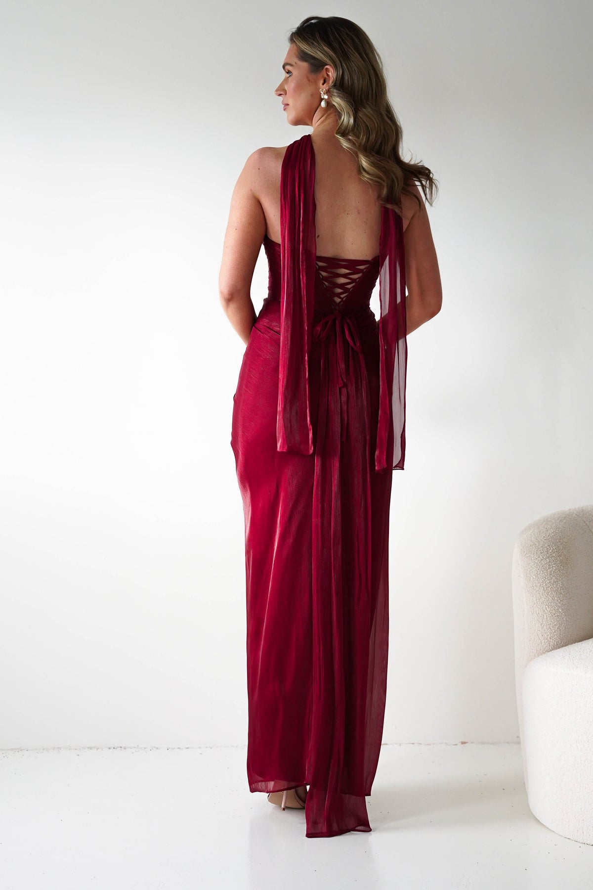 Marielle Glowing Chiffon Strapless Maxi Dress | Burgundy-Oh Hello Clothing