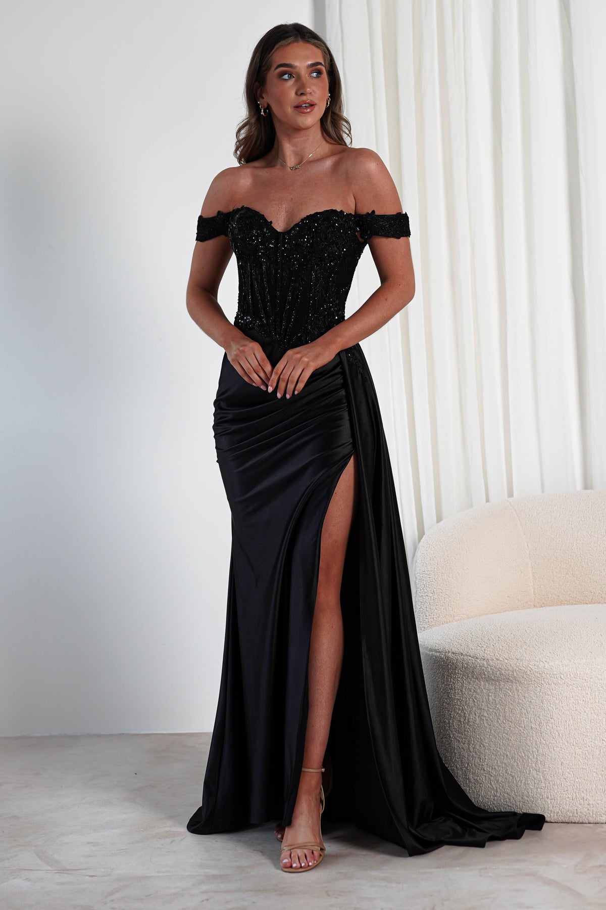 Marsela Lace Bodice Gown | Black-Oh Hello Clothing