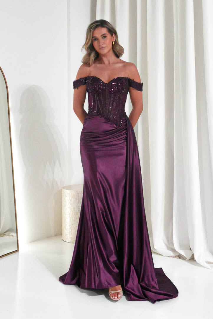 Marsela Lace Bodice Gown | Eggplant-Oh Hello Clothing