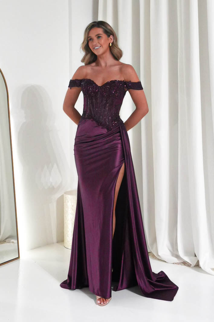 Marsela Lace Bodice Gown | Eggplant-Oh Hello Clothing