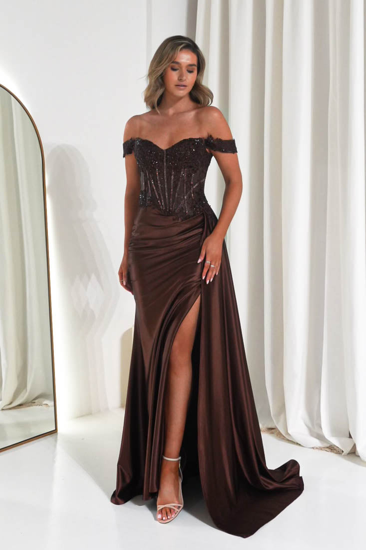 Marsela Lace Bodice Gown | Espresso Brown-Oh Hello Clothing