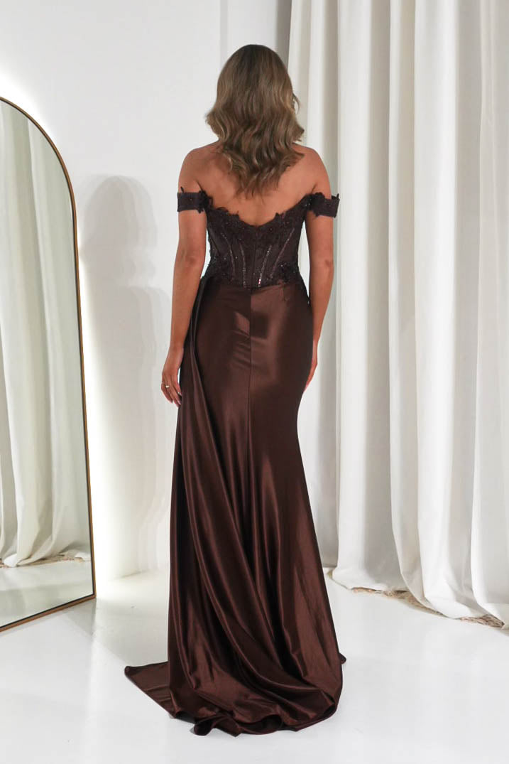 Marsela Lace Bodice Gown | Espresso Brown-Oh Hello Clothing