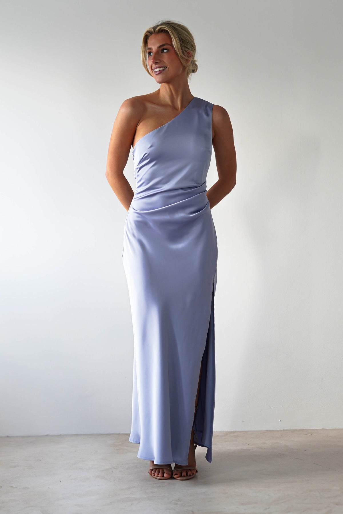 Meera Soft Matte Satin Midaxi Dress | Periwinkle Blue-Oh Hello Clothing