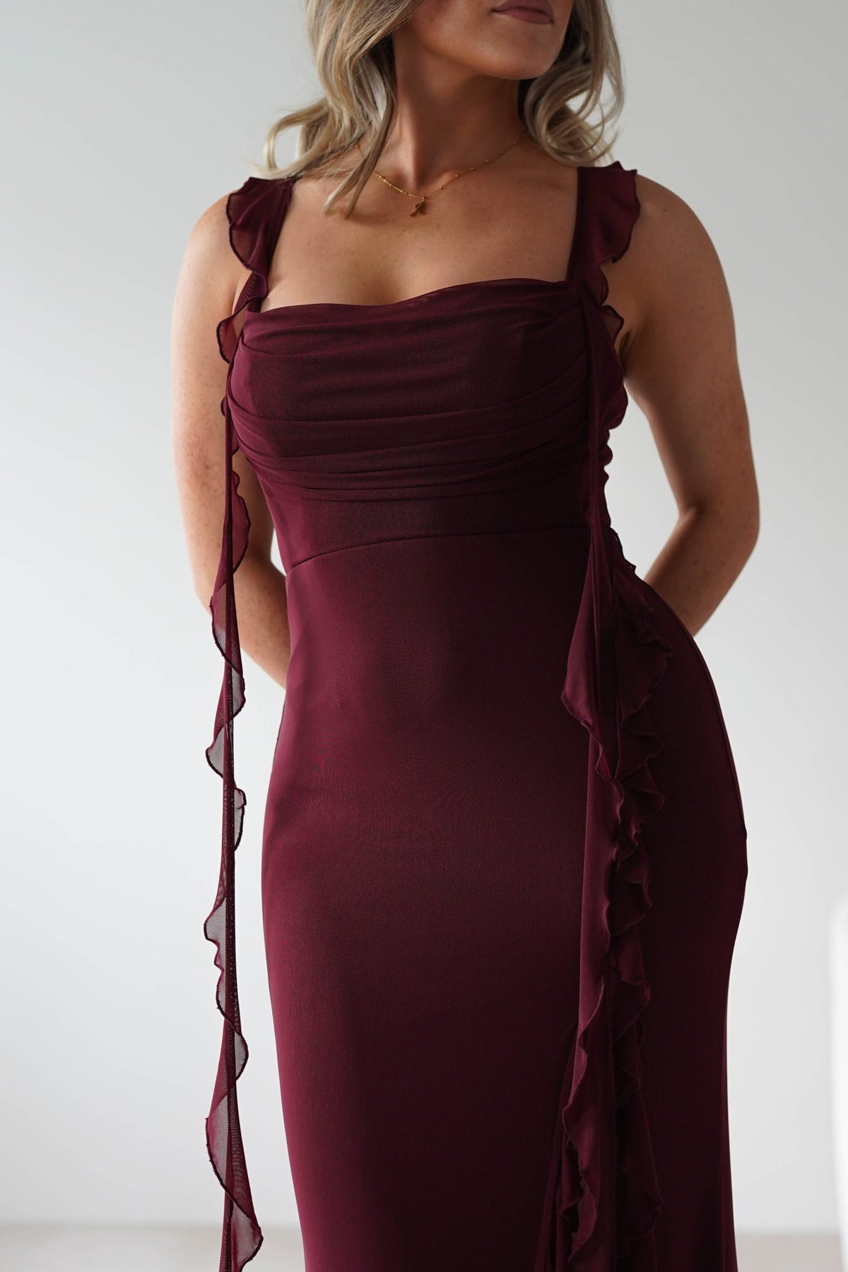 Mhissa Ruffle Maxi Dress | Burgundy-Oh Hello Clothing