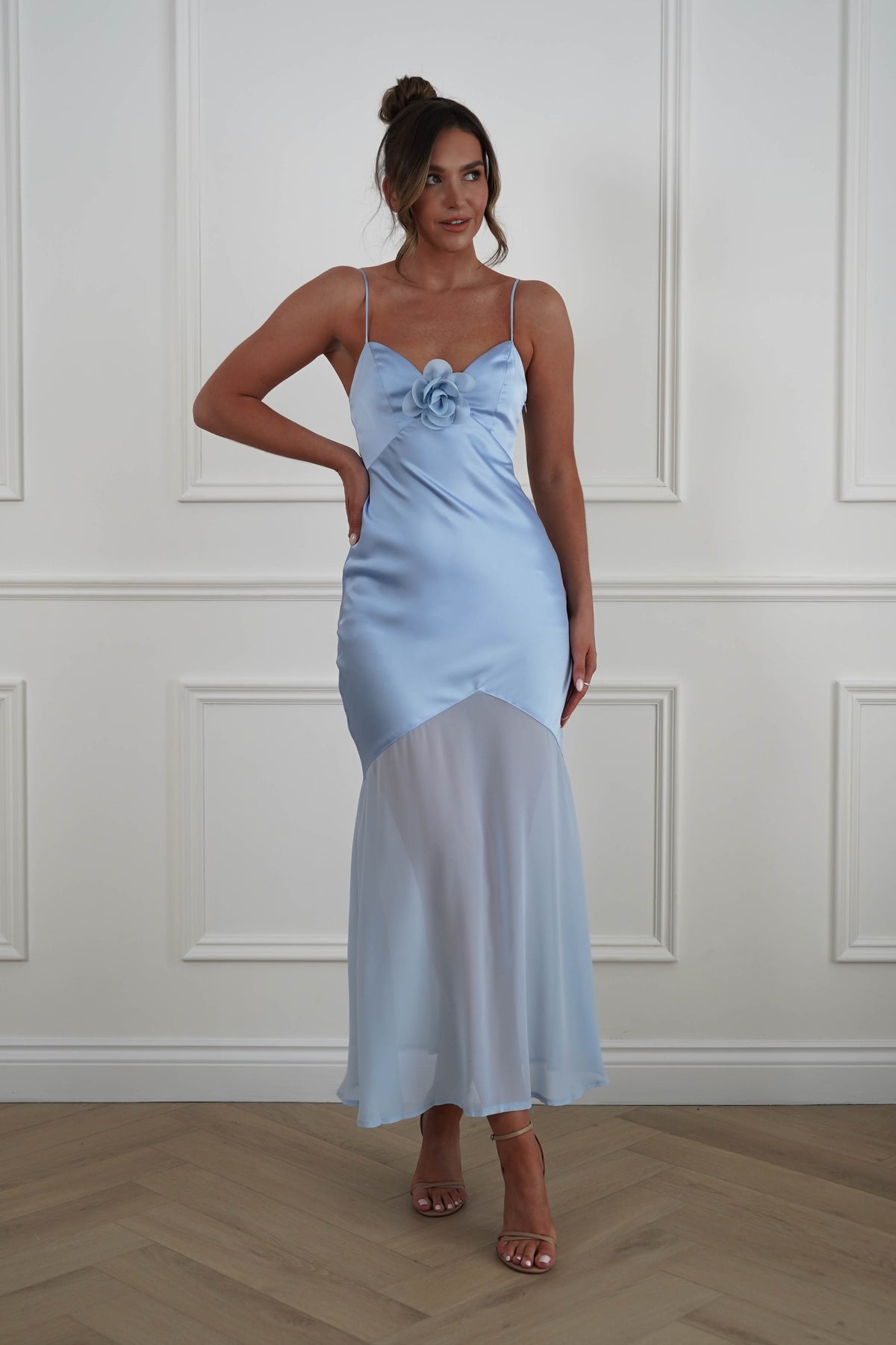 Mia Soft Satin Chiffon Maxi Dress | Blue-Oh Hello Clothing