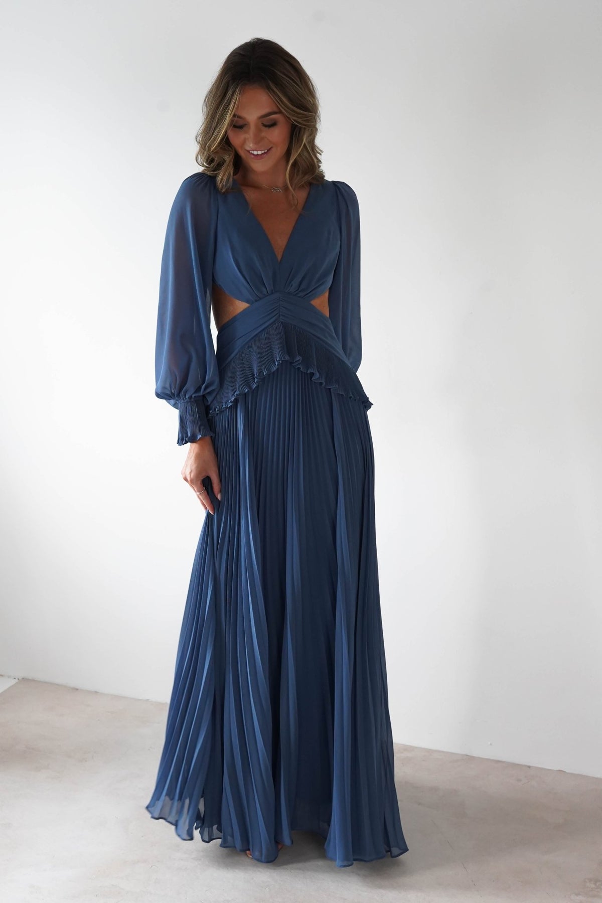 Middleton Pleated Maxi Dress | Slate Blue-Oh Hello Clothing