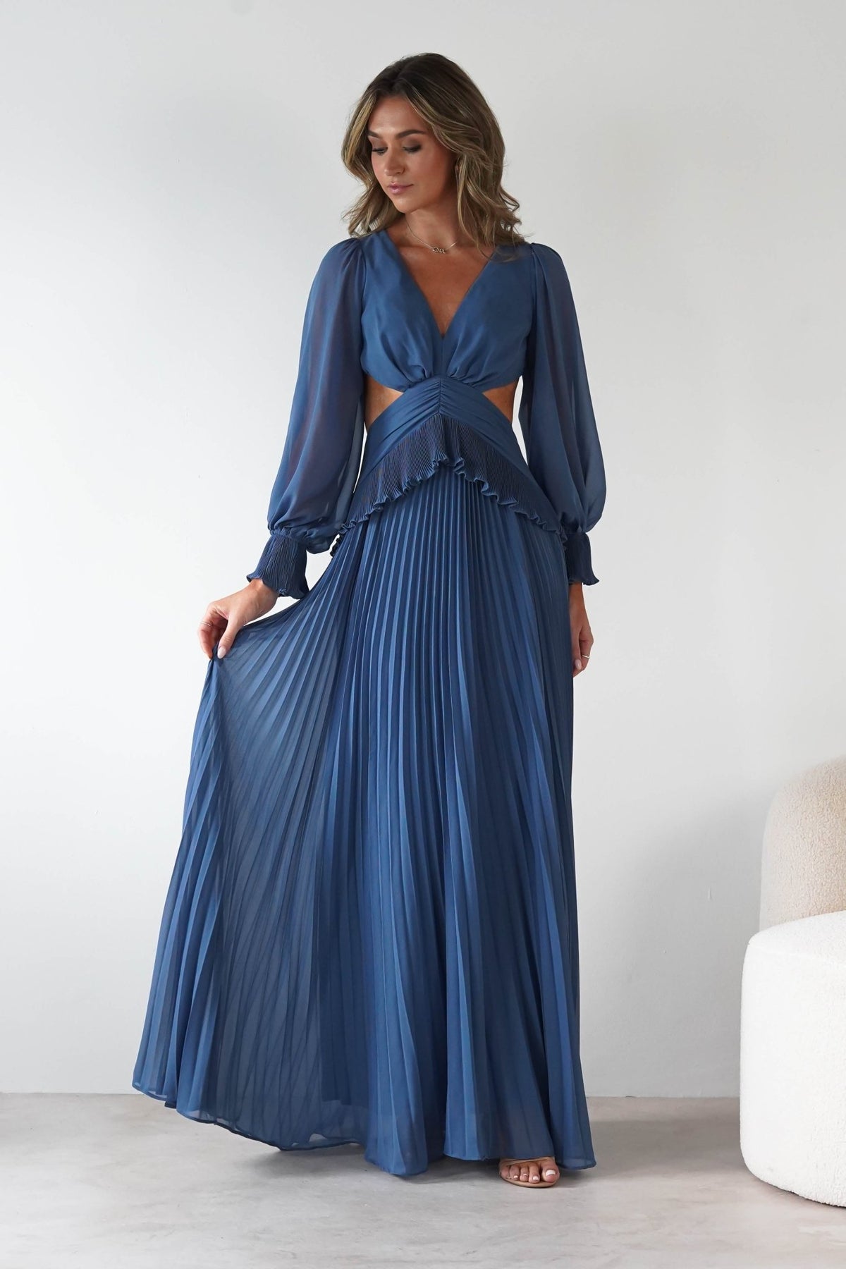 Middleton Pleated Maxi Dress | Slate Blue-Oh Hello Clothing