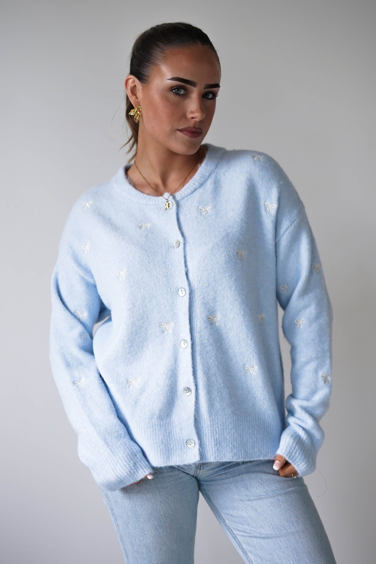Mila Bow Detail Cardigan | Blue-Oh Hello Clothing
