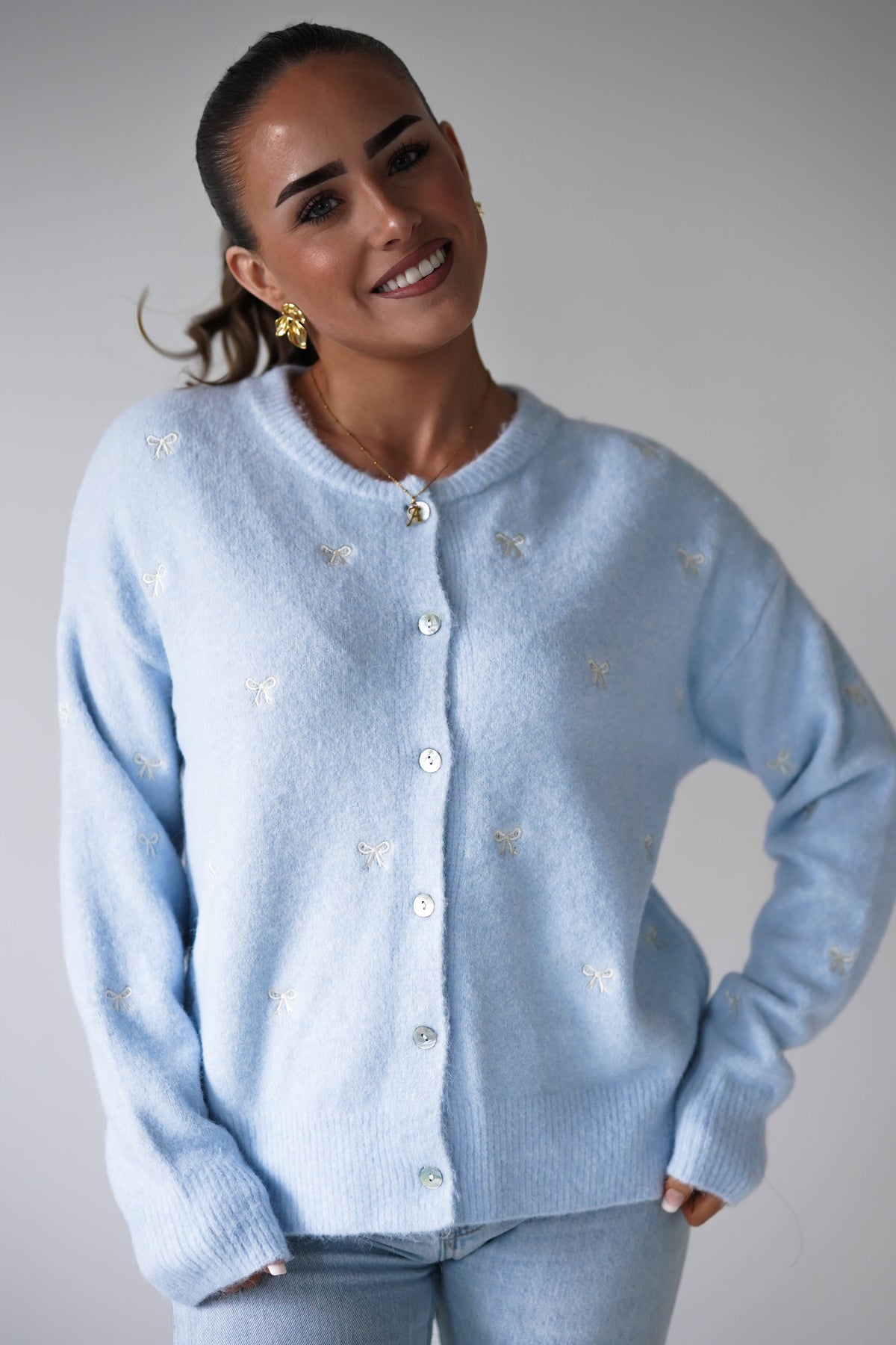 Mila Bow Detail Cardigan | Blue-Oh Hello Clothing