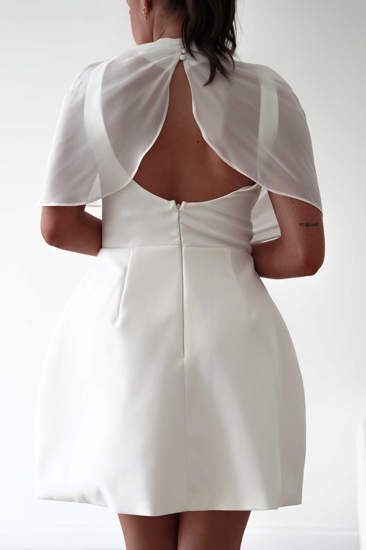 Millie Structured Chiffon Cape Mini Dress | White-Oh Hello Clothing