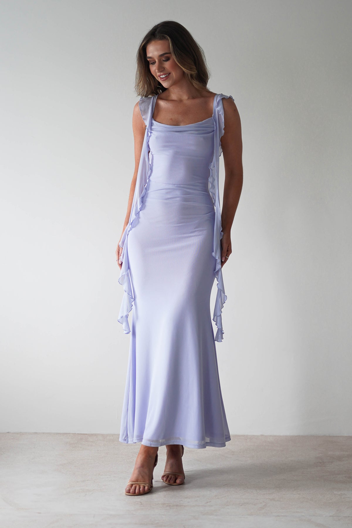 Miranda Ruffle Midaxi Dress | Dusty Blue-Oh Hello Clothing