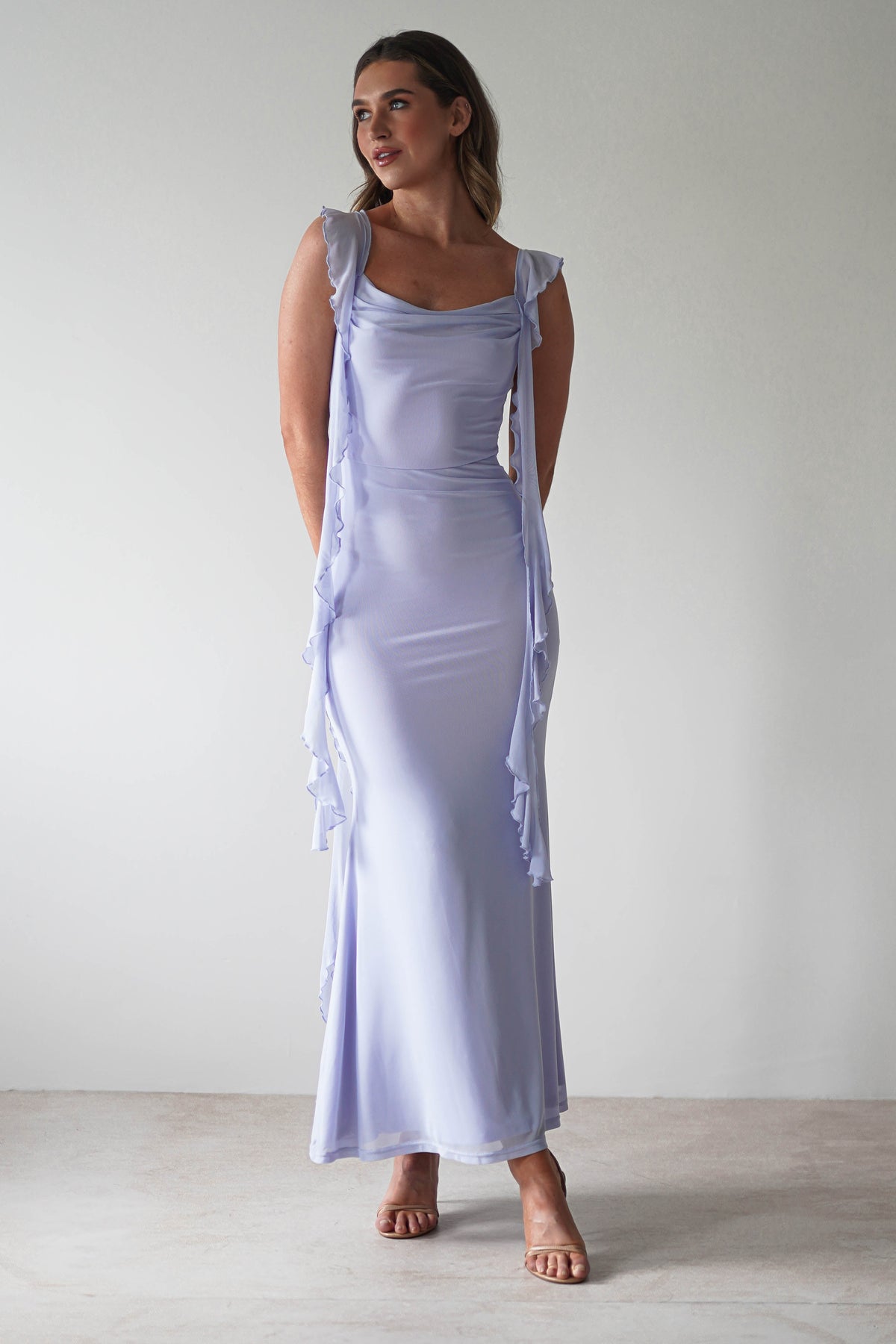 Miranda Ruffle Midaxi Dress | Dusty Blue-Oh Hello Clothing