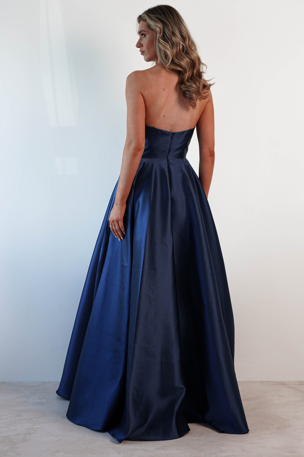 Miya Corset A-Line Satin Gown | Navy-Oh Hello Clothing