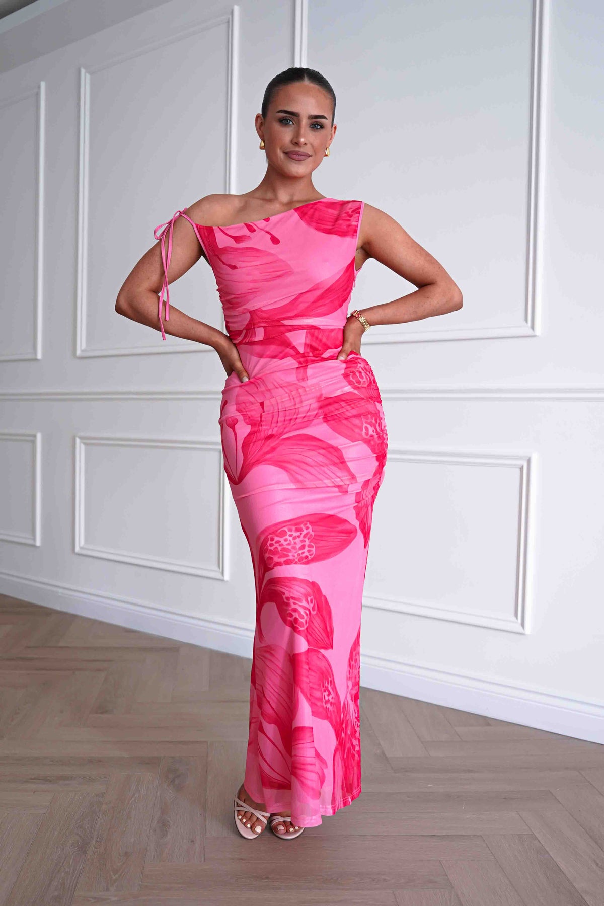 Molly Floral Mesh Bodycon Maxi Dress | Pink-Oh Hello Clothing
