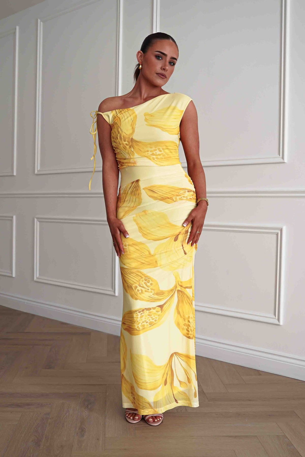 Molly Floral Mesh Bodycon Maxi Dress | Yellow-Oh Hello Clothing