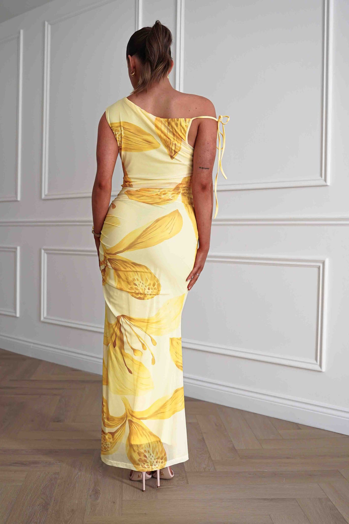 Molly Floral Mesh Bodycon Maxi Dress | Yellow-Oh Hello Clothing