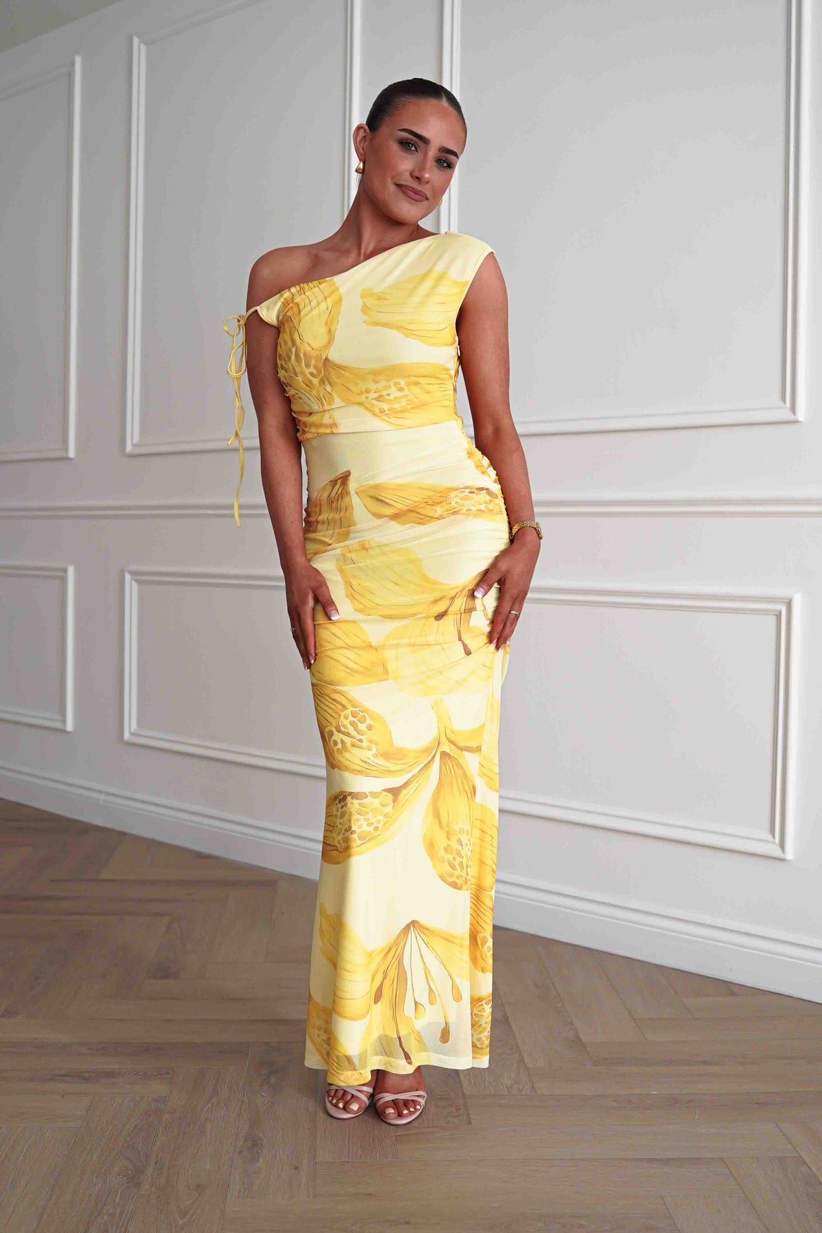 Molly Floral Mesh Bodycon Maxi Dress | Yellow-Oh Hello Clothing