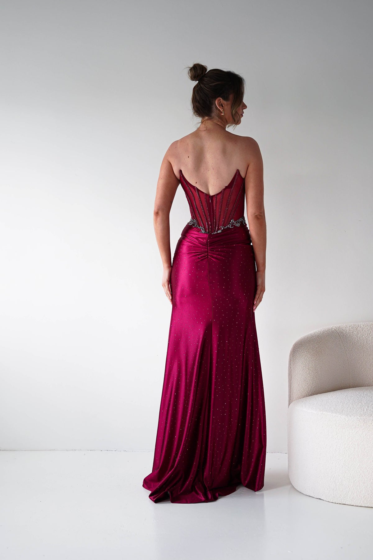 Monaco Rhinestone Strapless Gown | Dark Red-Oh Hello Clothing