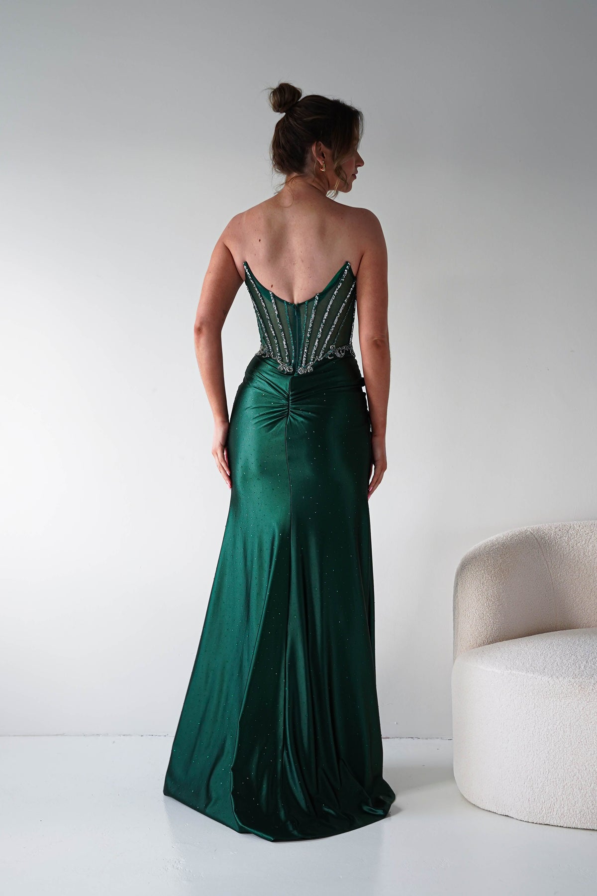 Monaco Rhinestone Strapless Gown | Emerald Green-Oh Hello Clothing