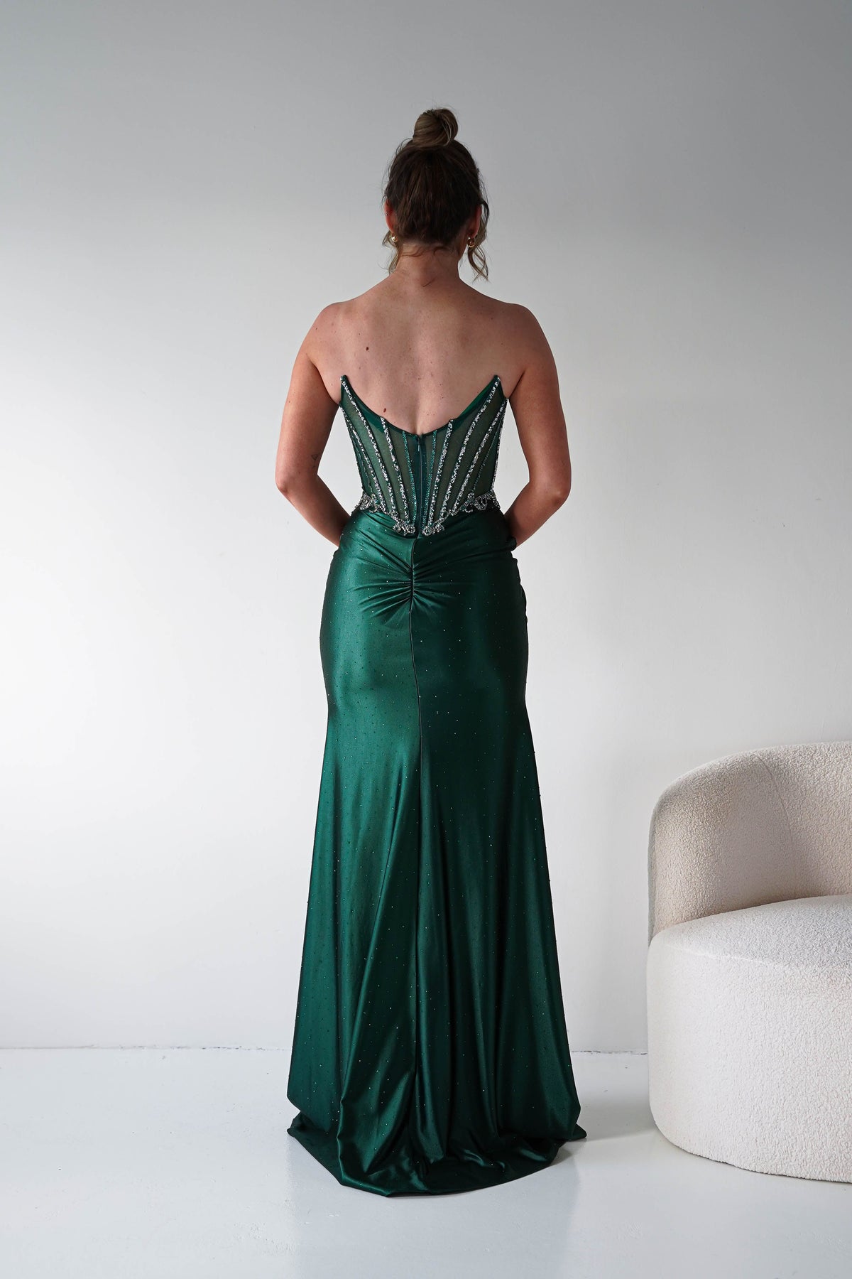 Monaco Rhinestone Strapless Gown | Emerald Green-Oh Hello Clothing