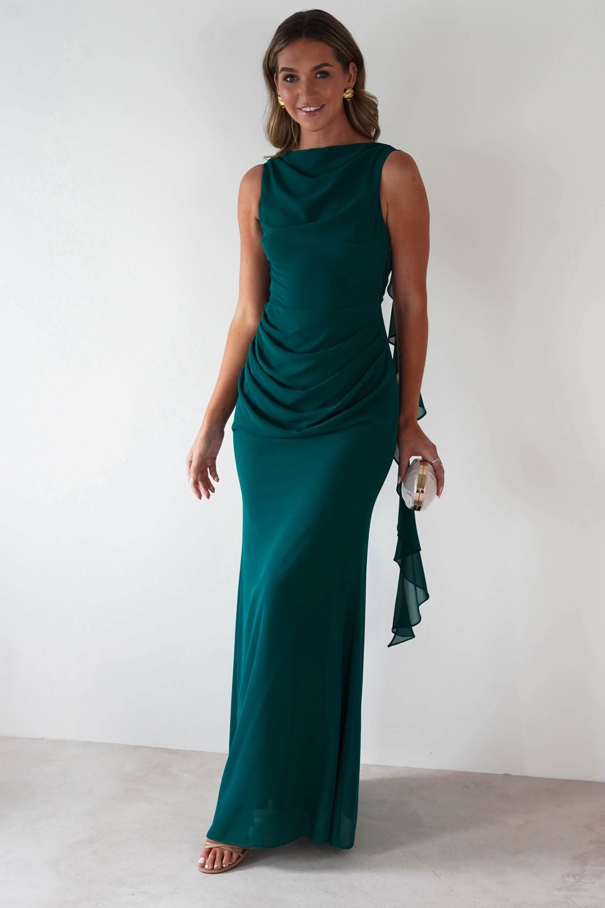 Montana Chiffon Maxi Dress | Emerald Green-Oh Hello Clothing