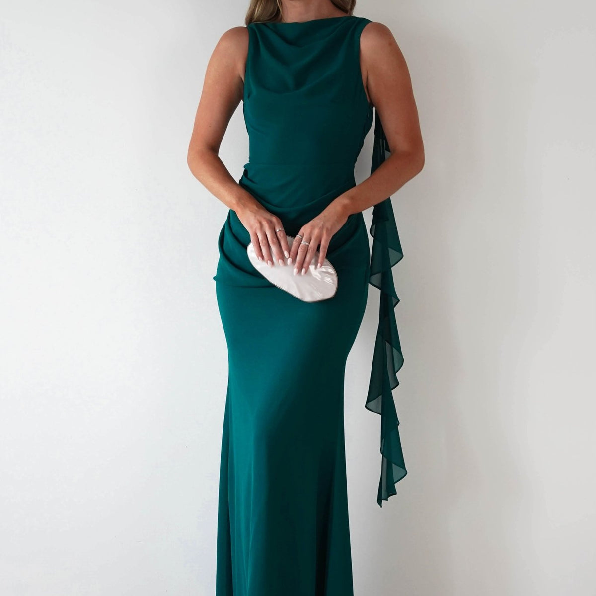 michie maxi dress in emerald green Montana Chiffon meshki green dress mini