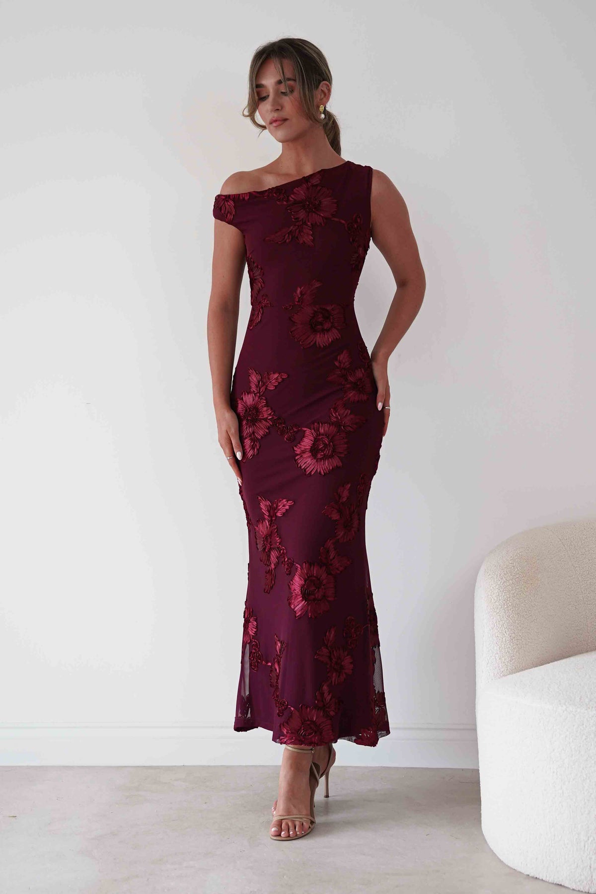 Muse Floral Appliqué Cowl Neck Maxi Dress | Wine-Oh Hello Clothing