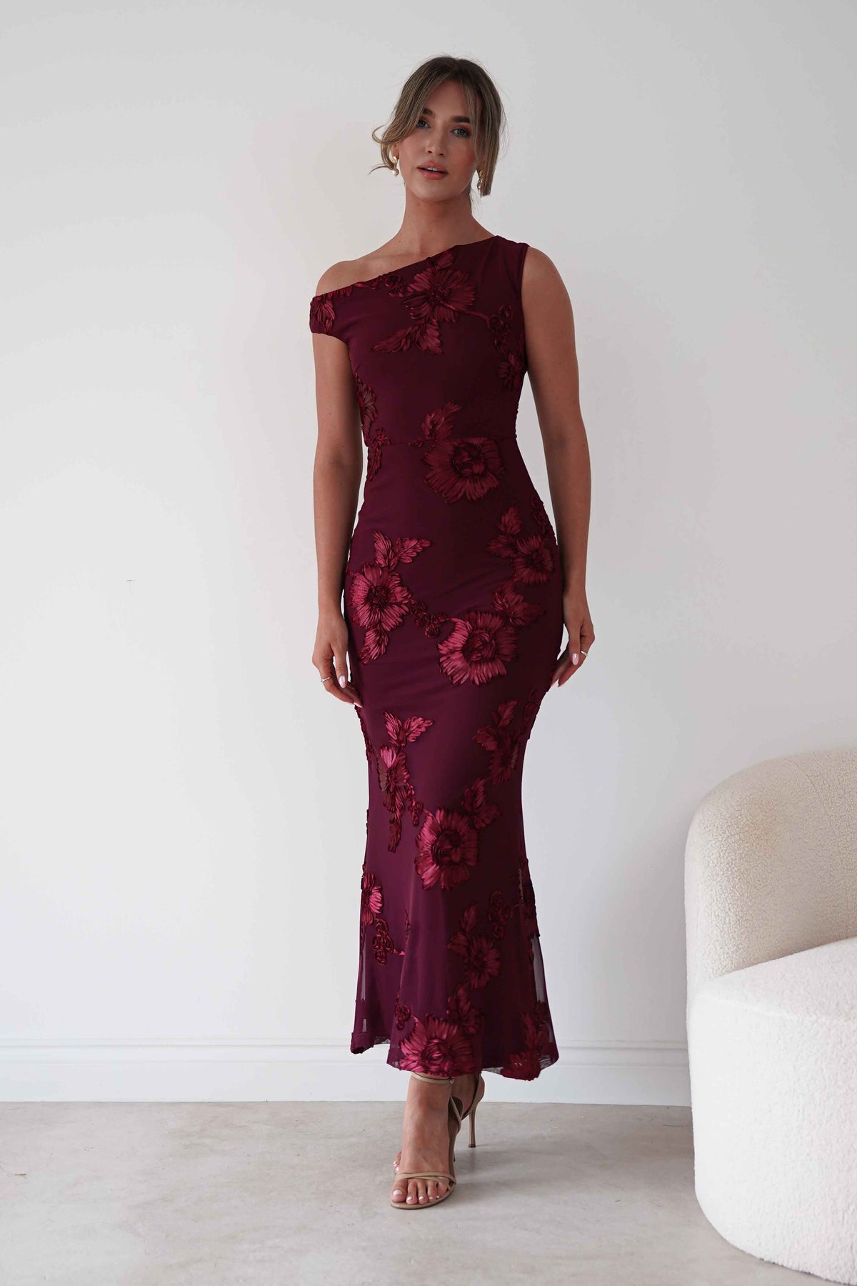 Muse Floral Appliqué Cowl Neck Maxi Dress | Wine-Oh Hello Clothing