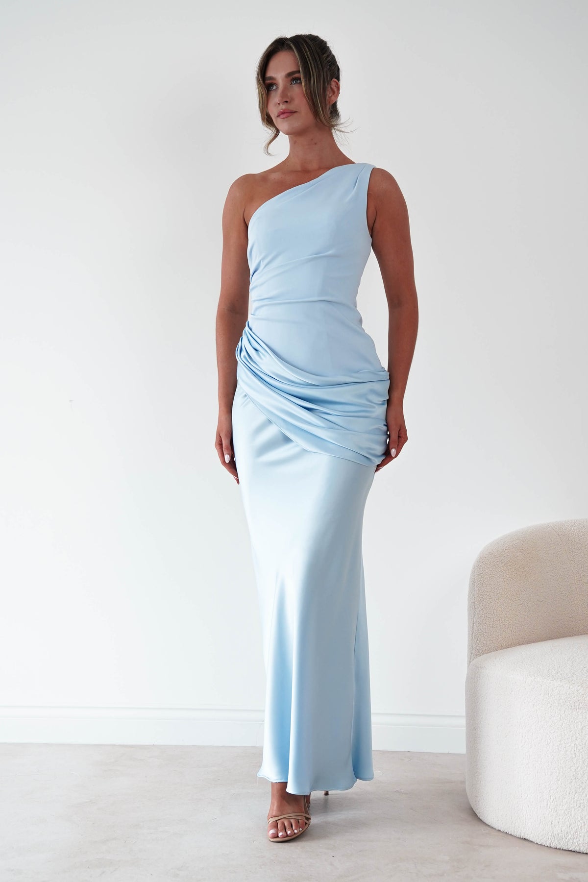 Nadalia One Shoulder Satin Maxi Dress | Blue-Oh Hello Clothing