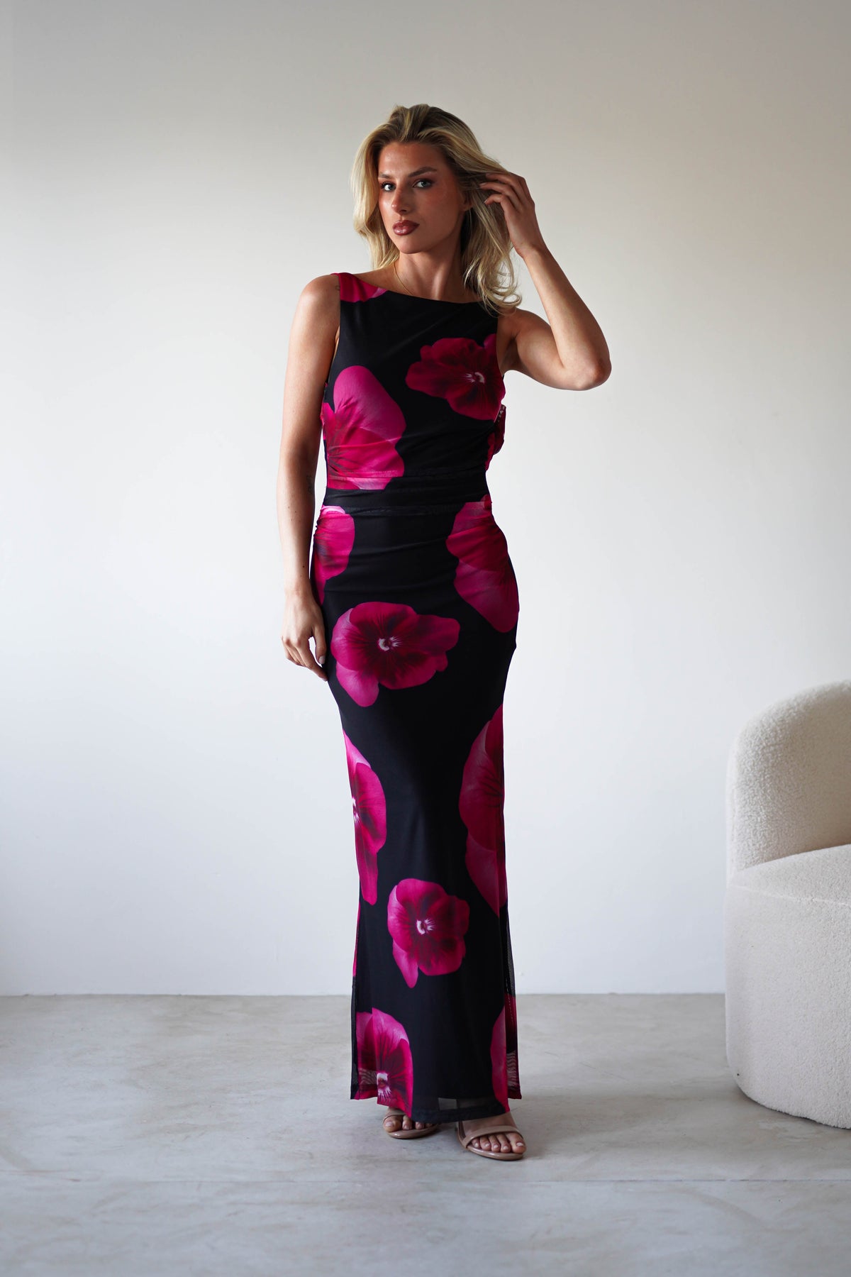 Nakita Mesh Floral Print Maxi Dress | Black-Oh Hello Clothing
