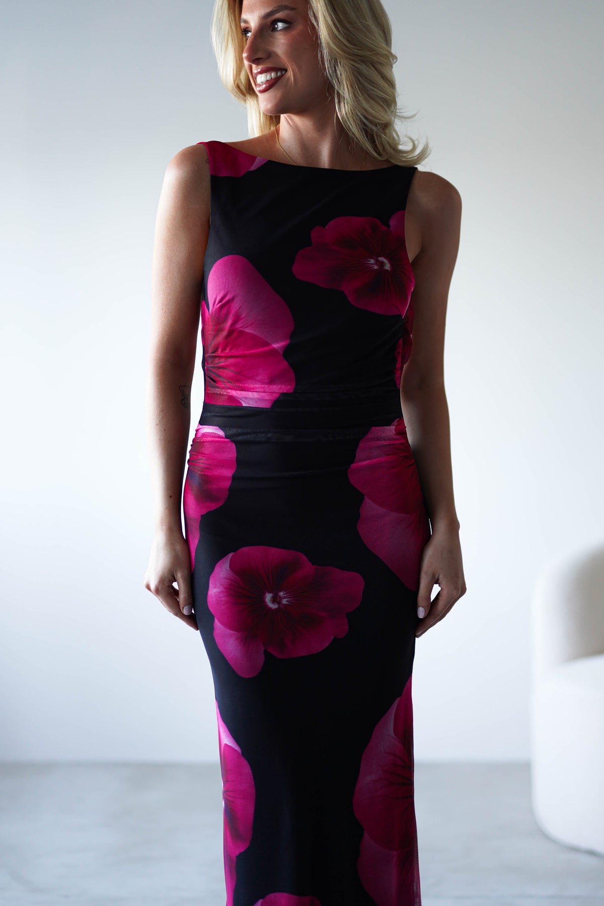 Nakita Mesh Floral Print Maxi Dress | Black-Oh Hello Clothing