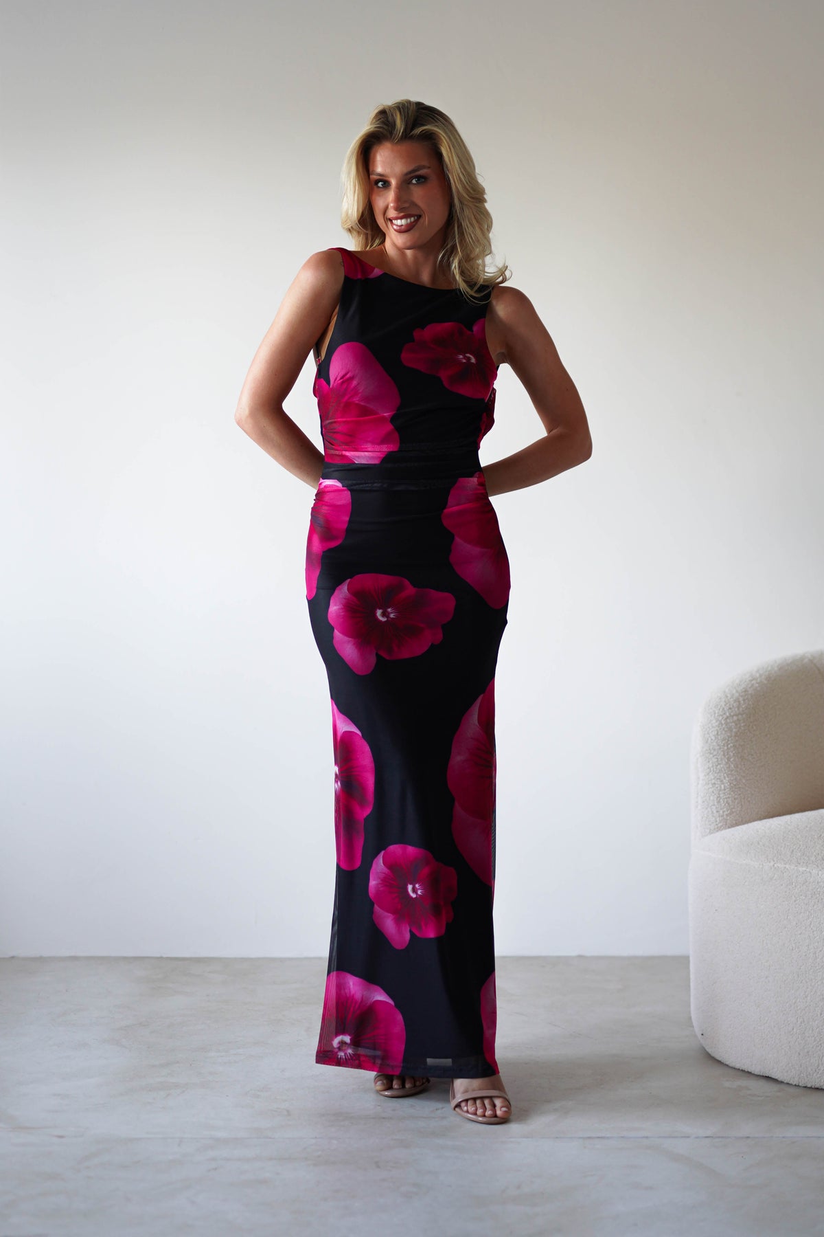 Nakita Mesh Floral Print Maxi Dress | Black-Oh Hello Clothing