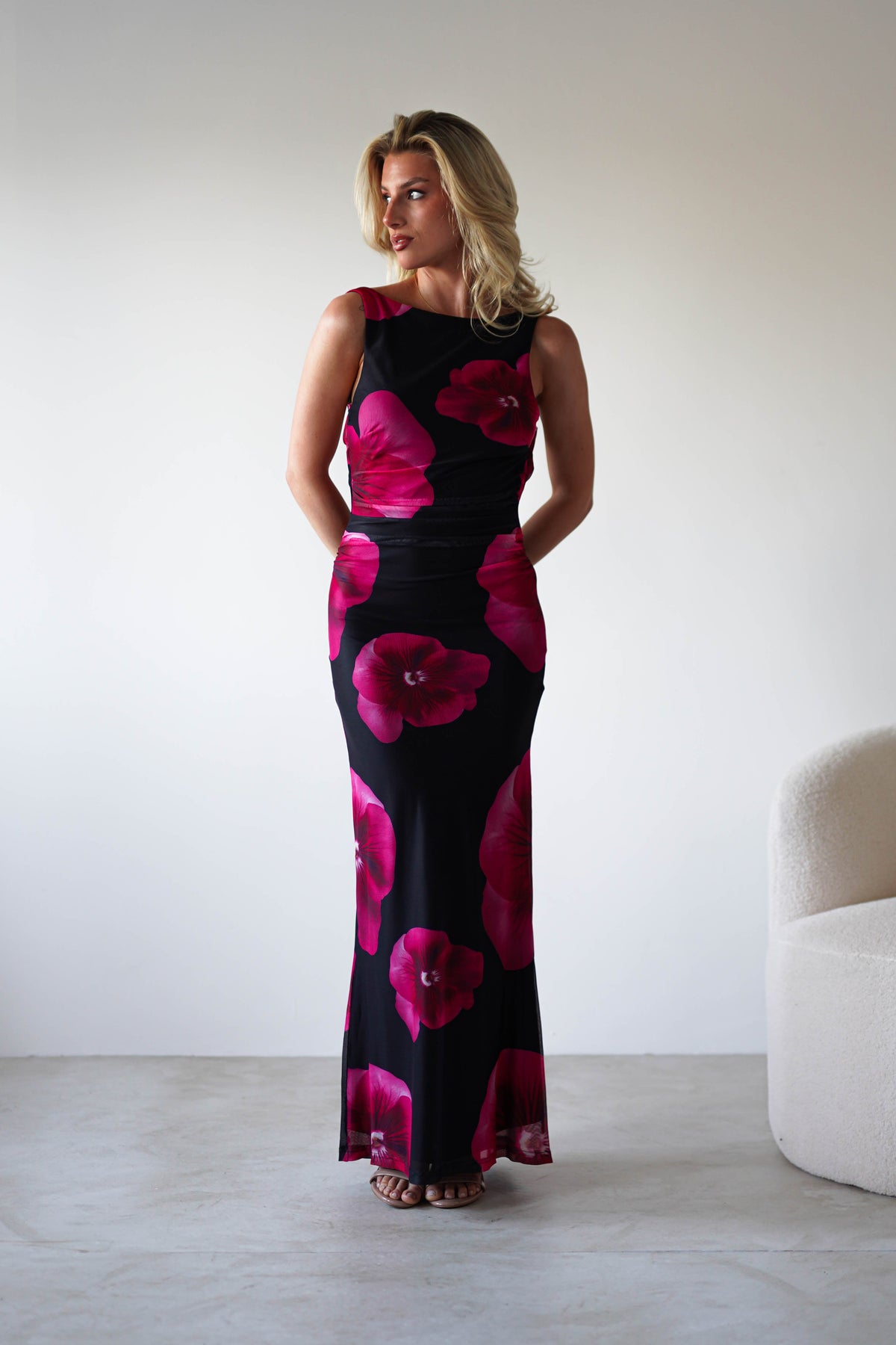Nakita Mesh Floral Print Maxi Dress | Black-Oh Hello Clothing