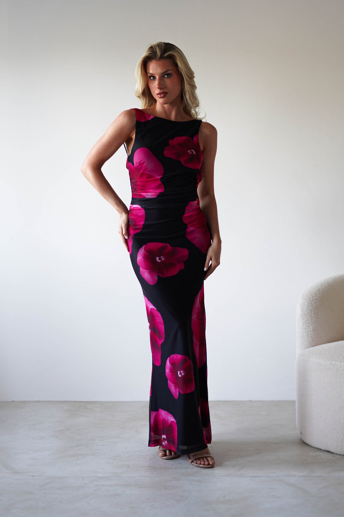 Nakita Mesh Floral Print Maxi Dress | Black-Oh Hello Clothing