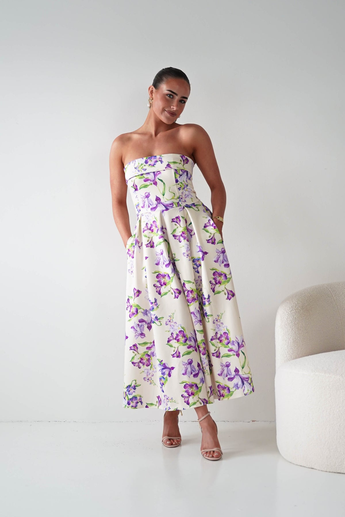 Nala Strapless Bandeau Midi Dress | Cream-Oh Hello Clothing