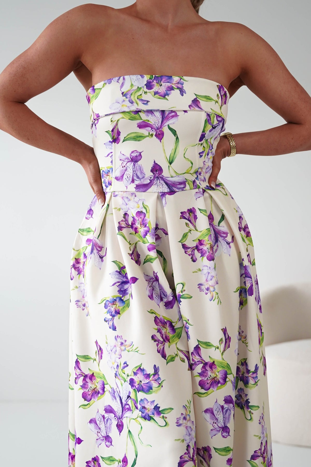 Nala Strapless Bandeau Midi Dress | Cream-Oh Hello Clothing