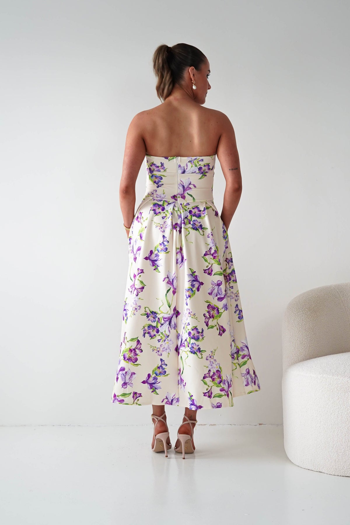 Nala Strapless Bandeau Midi Dress | Cream-Oh Hello Clothing