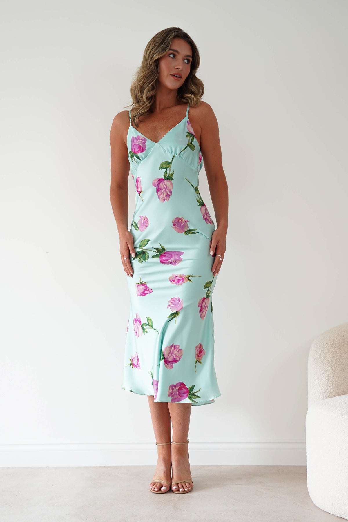 Nattie Rose Print Satin Dress | Mint-Oh Hello Clothing