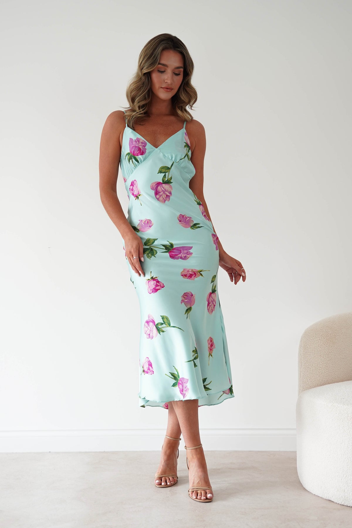 Nattie Rose Print Satin Dress | Mint-Oh Hello Clothing
