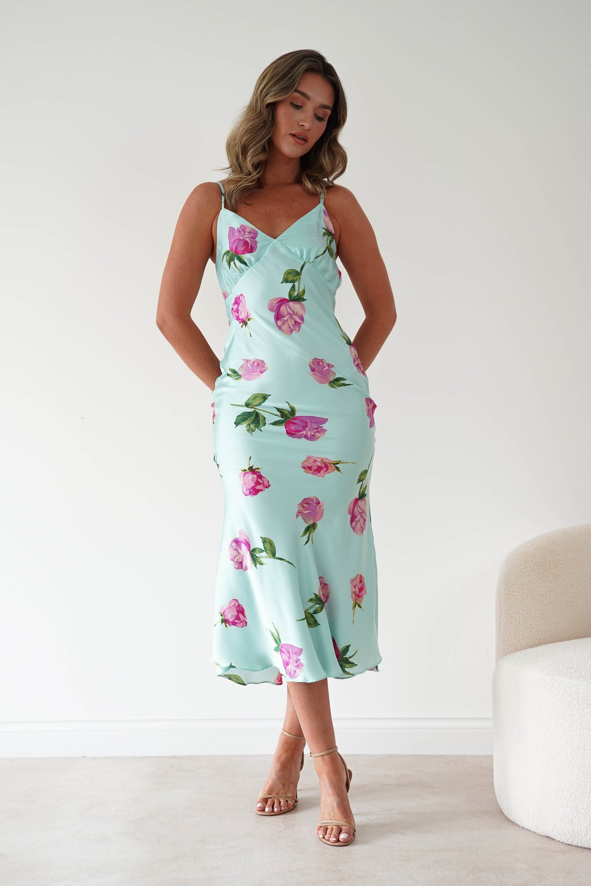 Nattie Rose Print Satin Dress | Mint-Oh Hello Clothing