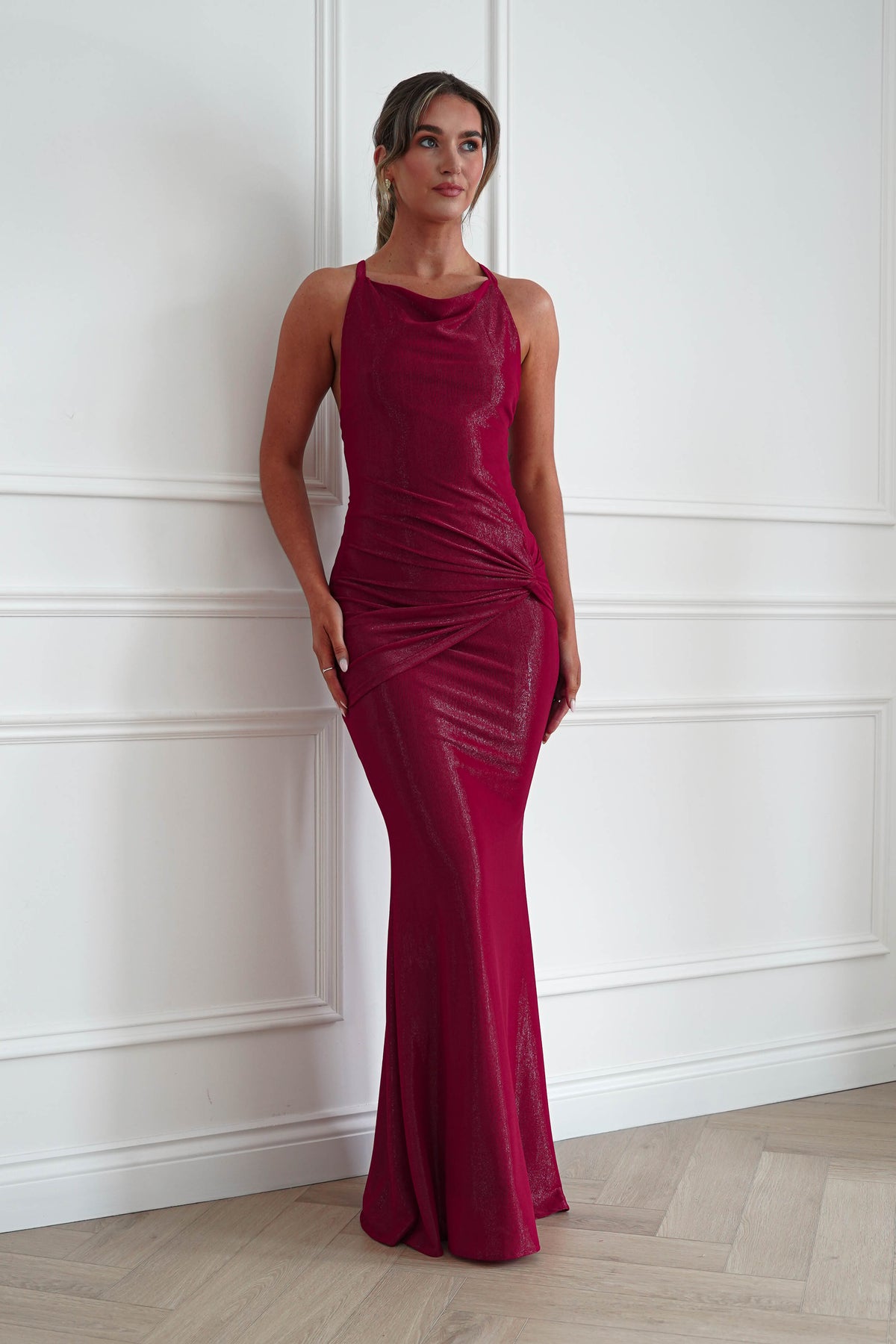 Naya Ruched Cowl Neck Maxi Dress | Red-Oh Hello Clothing
