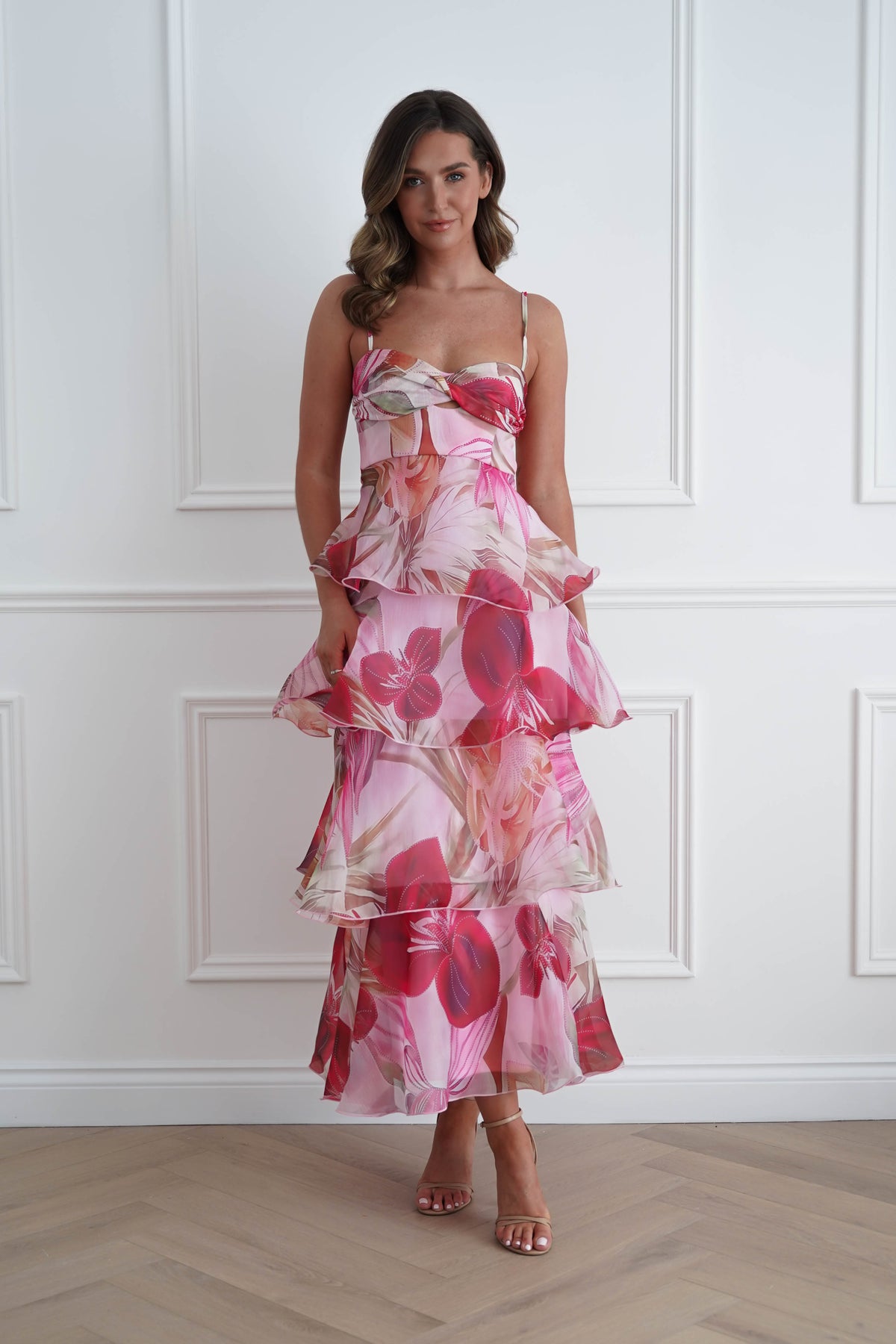 Nelly Floral Tiered Ruffle Maxi Dress | Pink Print-Oh Hello Clothing