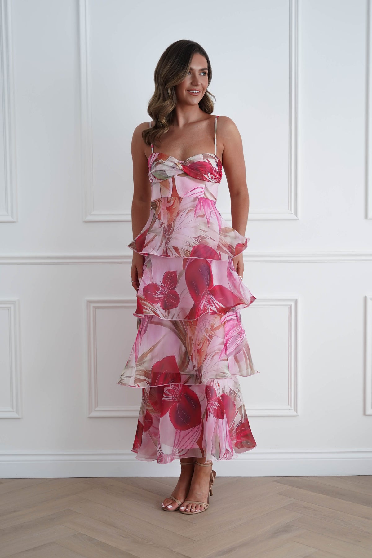 Nelly Floral Tiered Ruffle Maxi Dress | Pink Print-Oh Hello Clothing