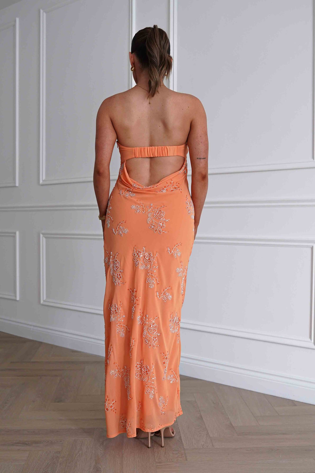 Nenita Beaded Strapless Maxi Dress | Orange-Oh Hello Clothing
