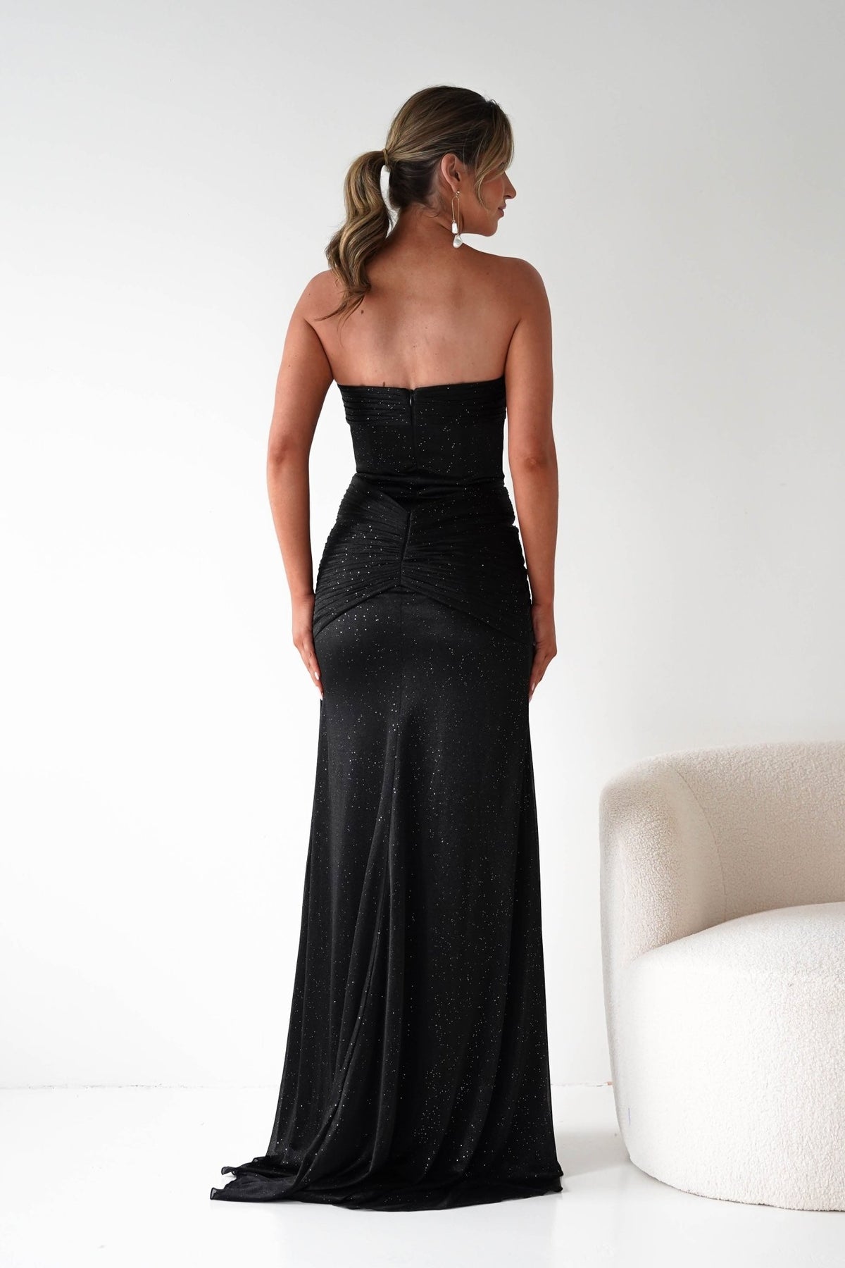 Nicola Strapless Glitter Gown | Black-Oh Hello Clothing