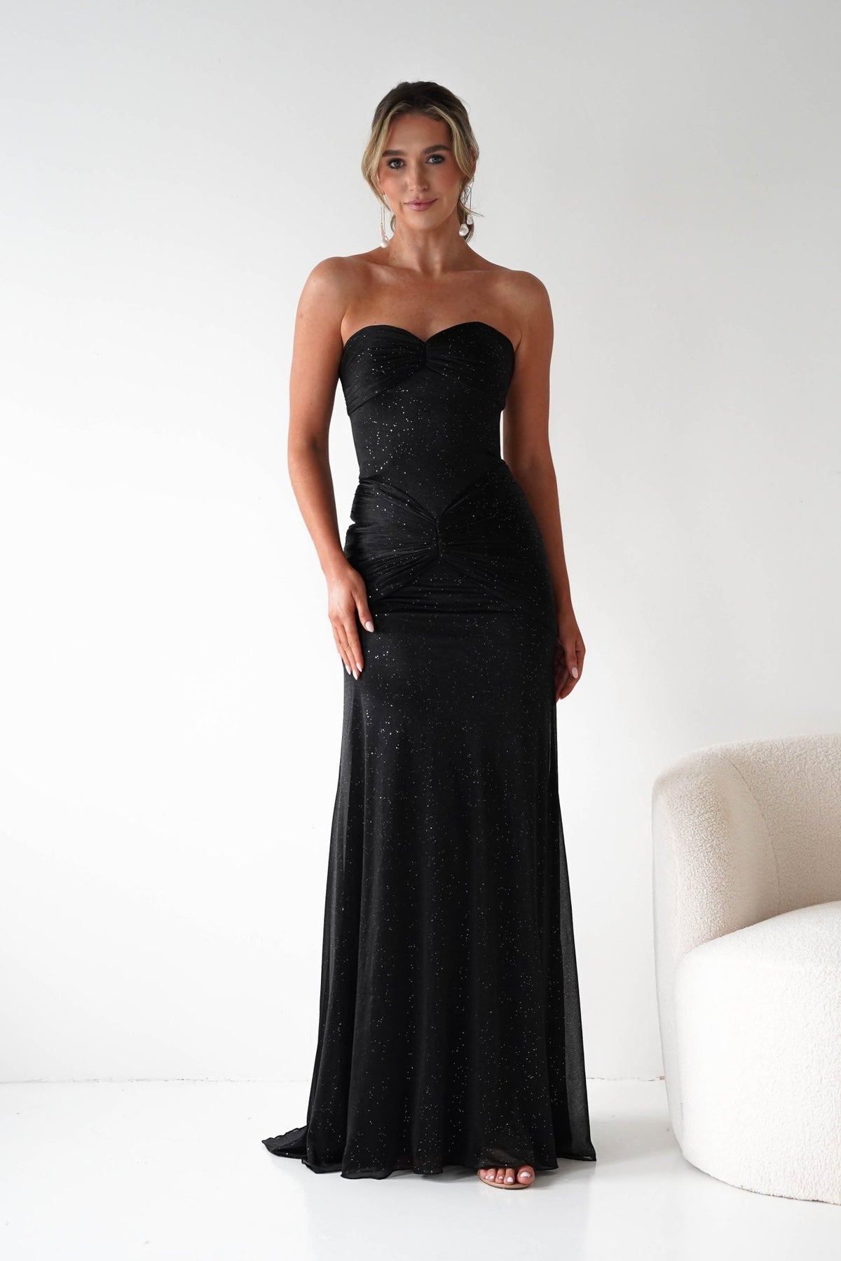 Nicola Strapless Glitter Gown | Black-Oh Hello Clothing