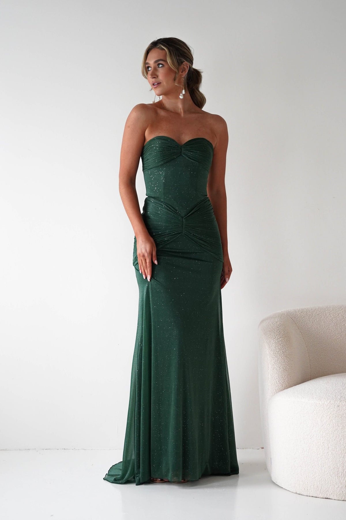 Nicola Strapless Glitter Gown | Green-Oh Hello Clothing