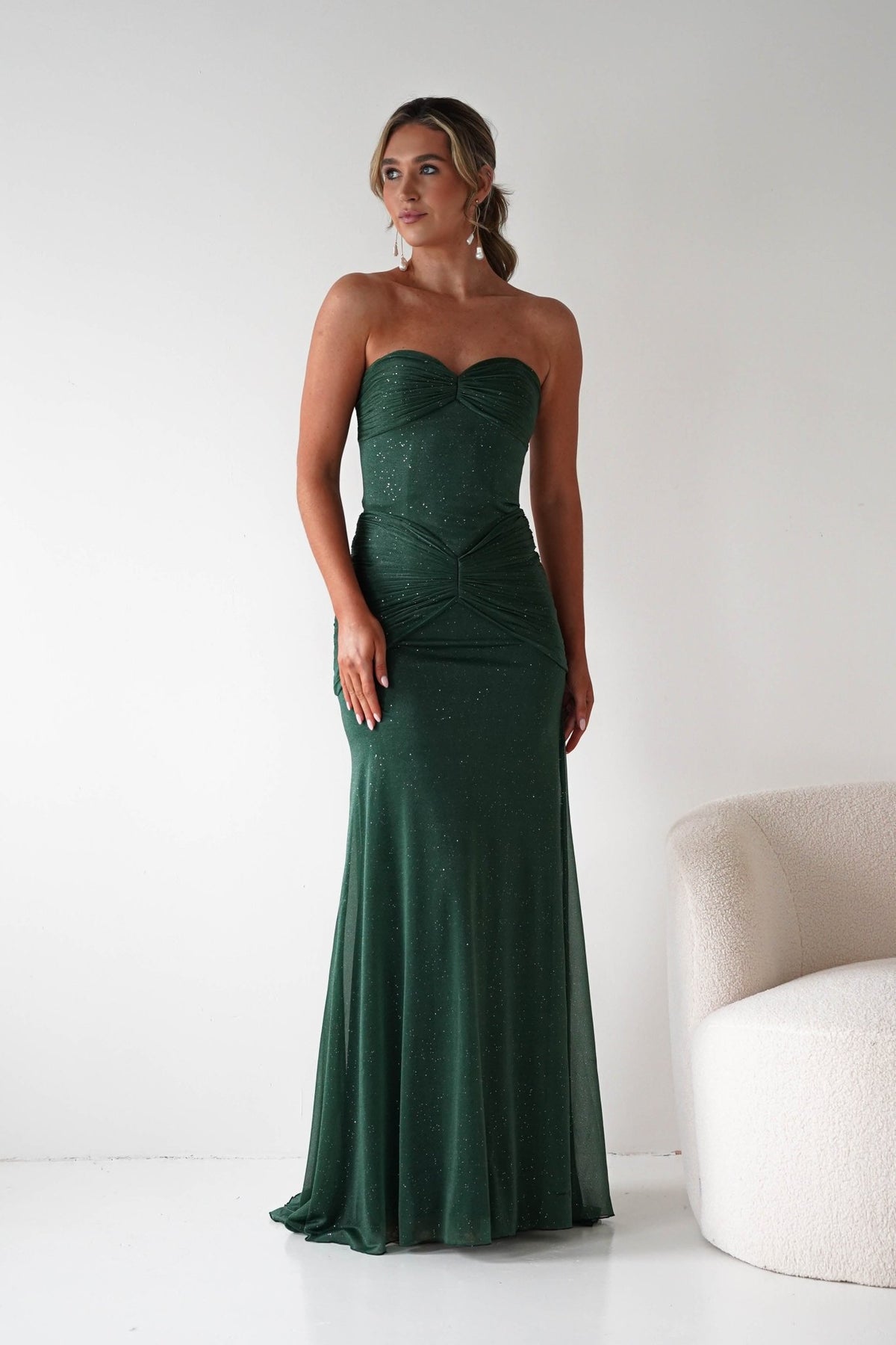 Nicola Strapless Glitter Gown | Green-Oh Hello Clothing