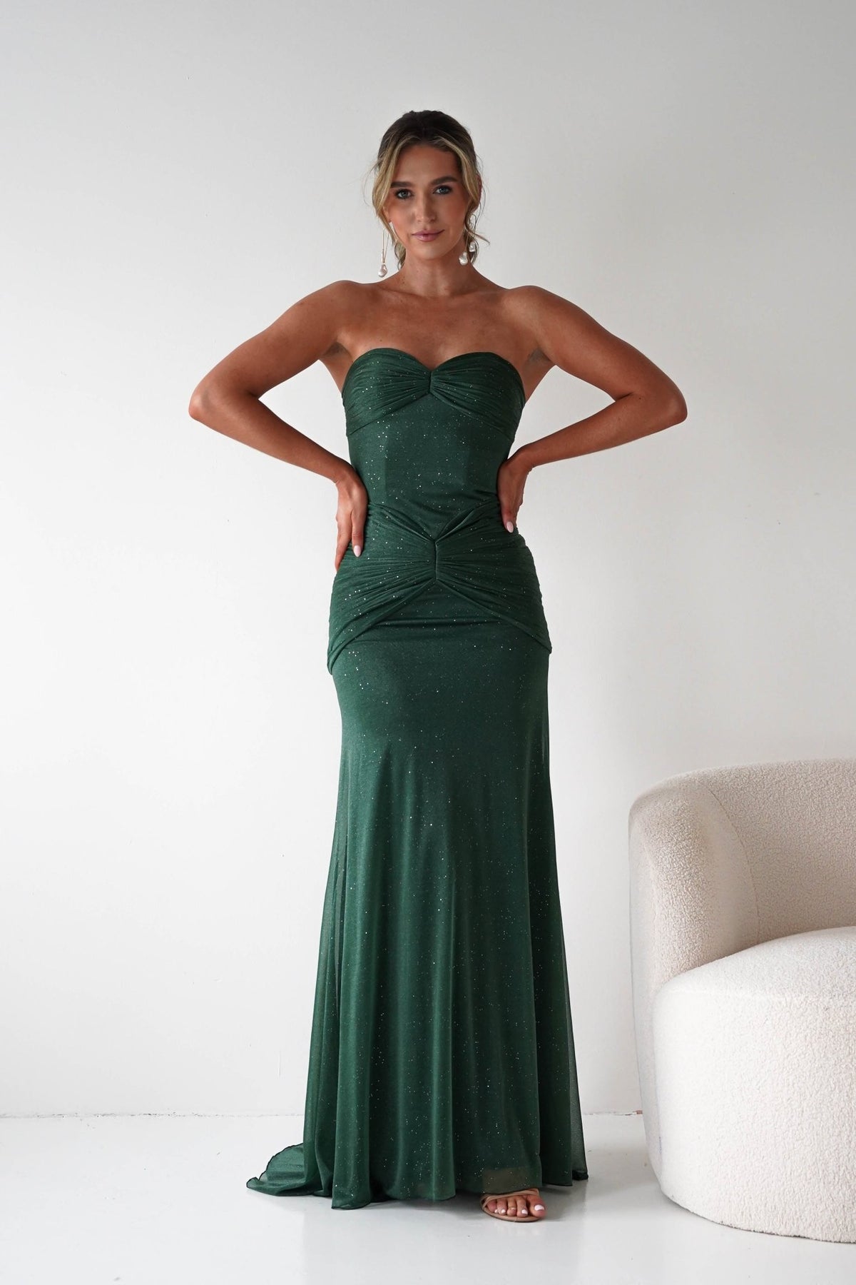 Nicola Strapless Glitter Gown | Green-Oh Hello Clothing