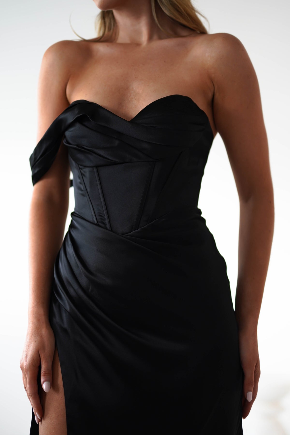 Nicolette Soft Satin Maxi Gown | Black-Oh Hello Clothing